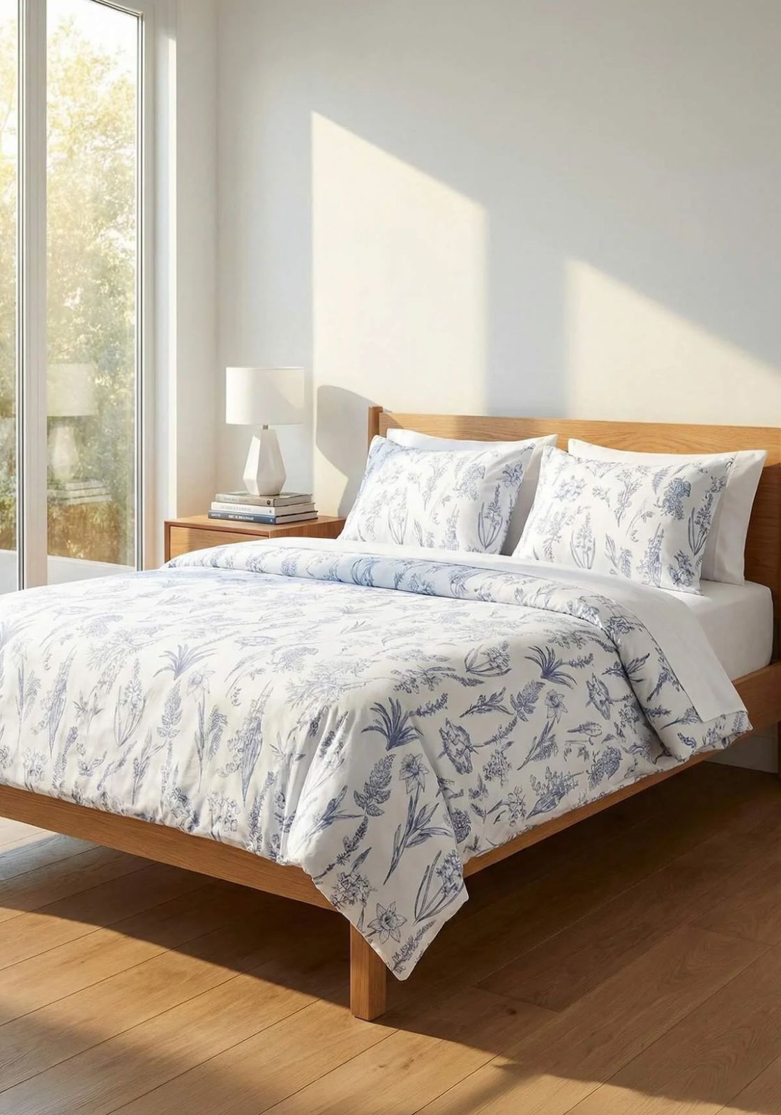 Double Size Blue Floral Patterned Duvet Cover Set