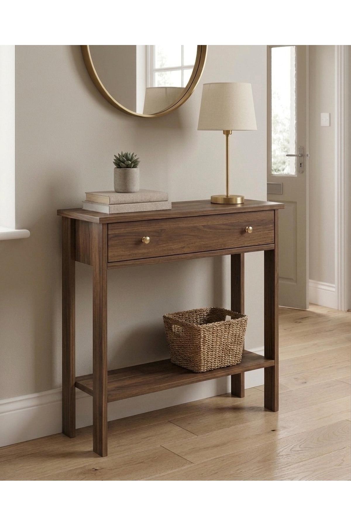 70 cm drawer console, travertine — Walnut
