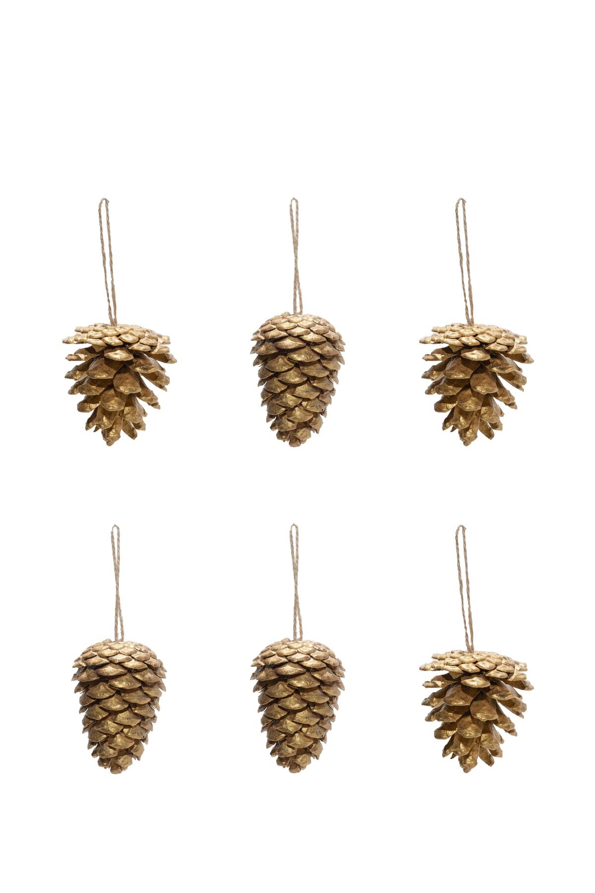 Christmas Tree Ornament Pine Cone Gold 5 cm Pack of 6