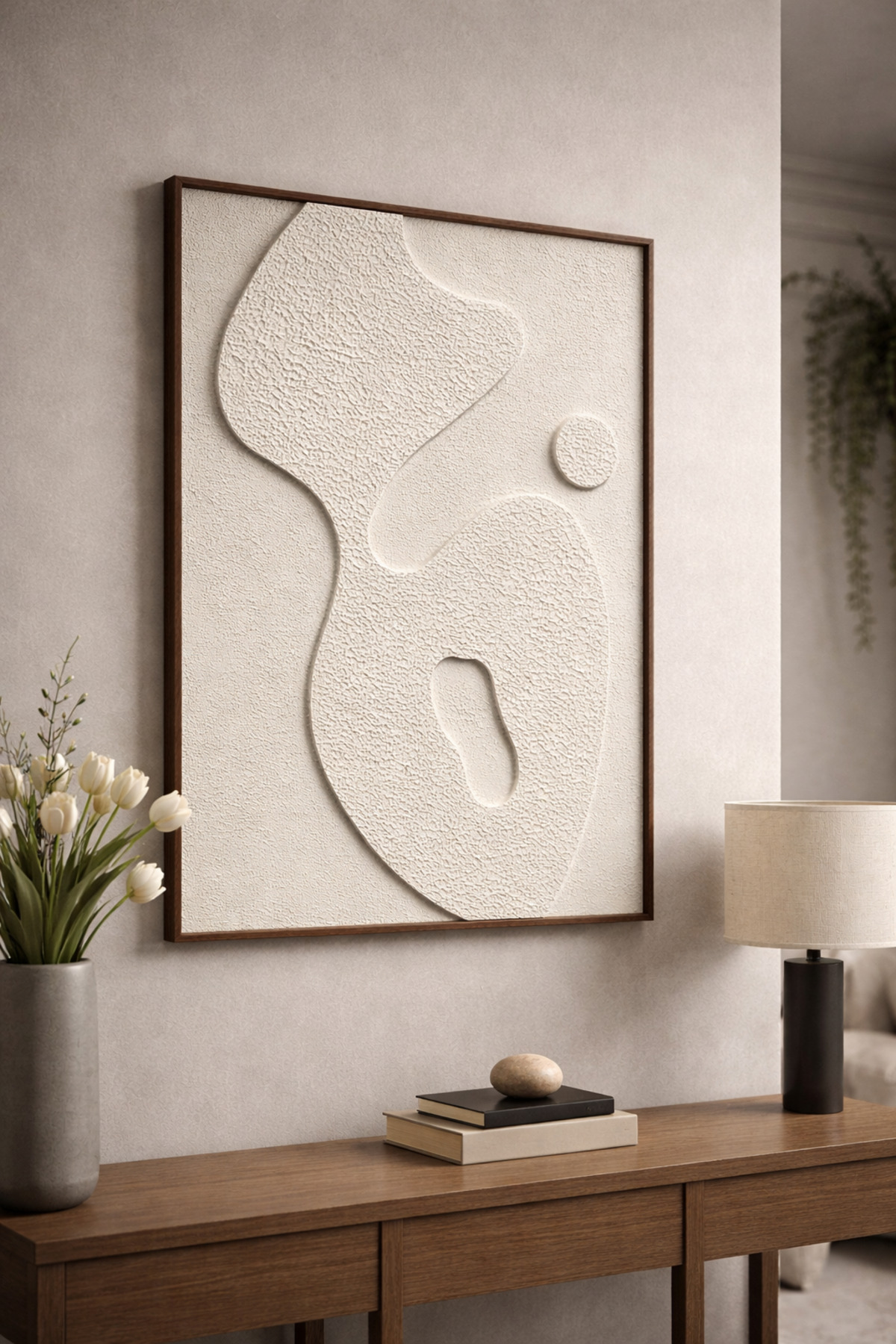 Handmade 3D Textured Plaster Wall Art with Wooden Frame