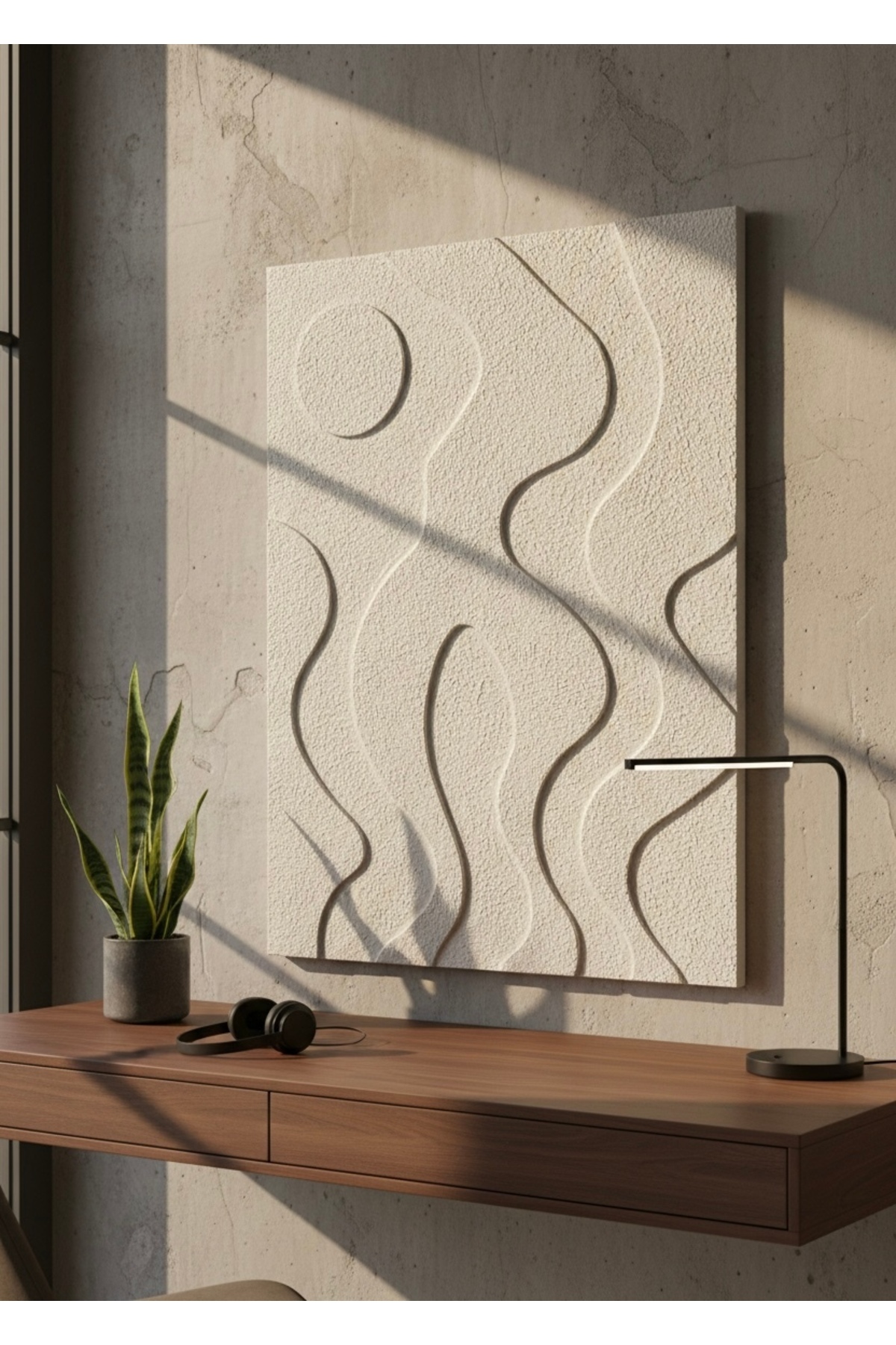 Handmade 3D Textured Natural Stone and Plaster Relief Wall Art