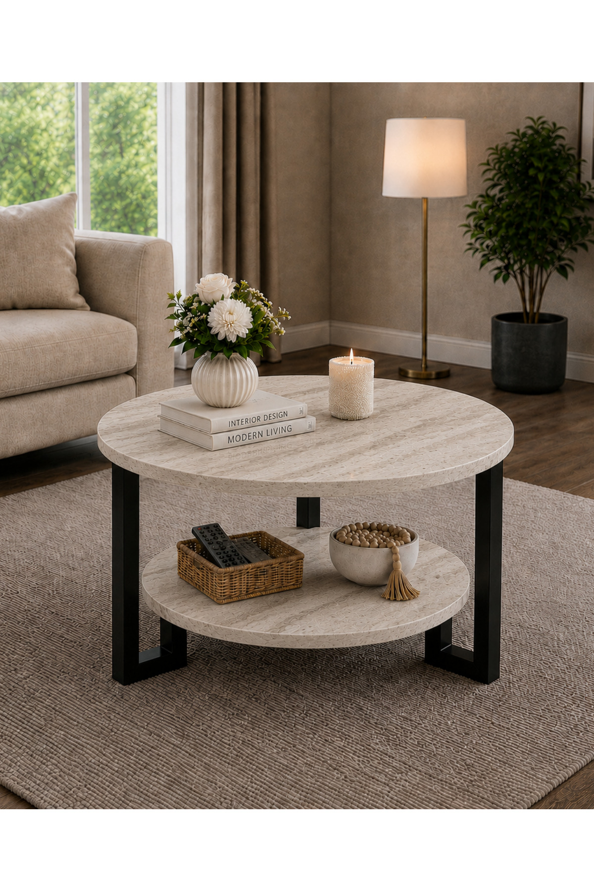 Milas Travertine Black-Leg Coffee Table