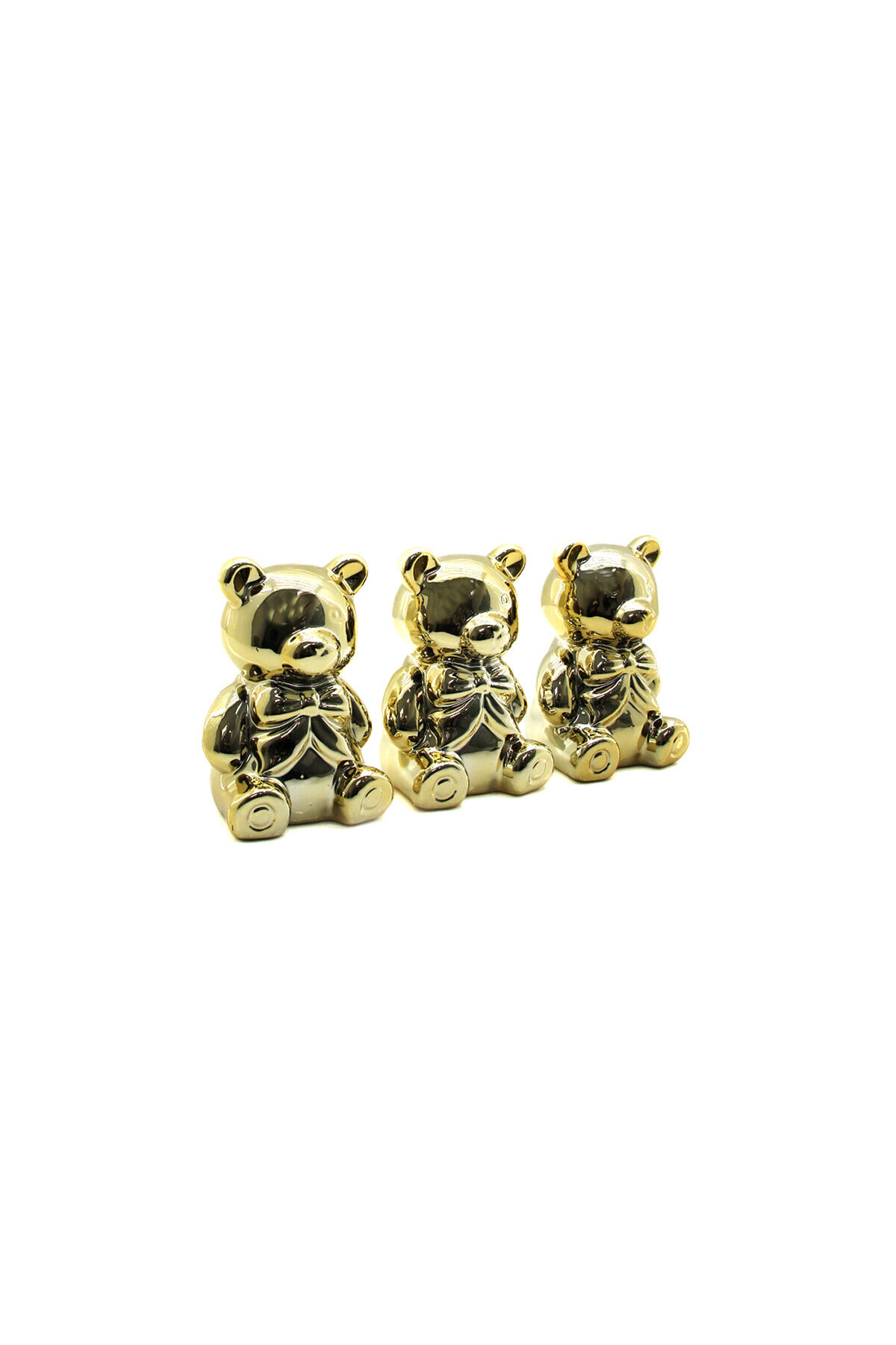 Glossy Gold Sitting Bear Figurine with a Bow