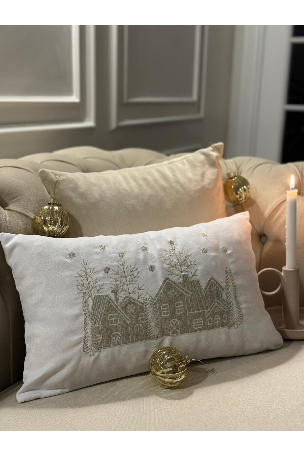 New Year Village Cushion Cover, White