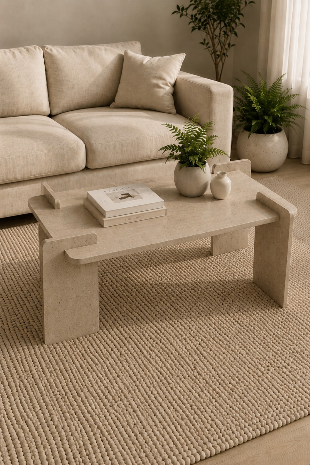 Scandinavian travertine coffee table, rectangular