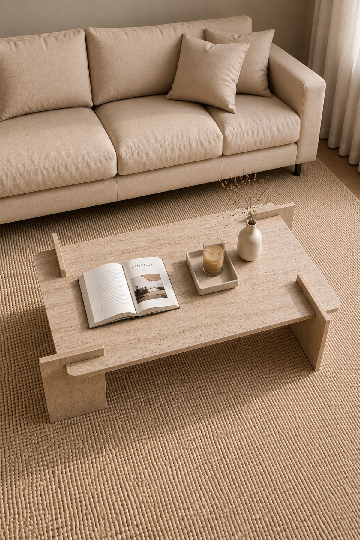 Scandinavian travertine coffee table, rectangular