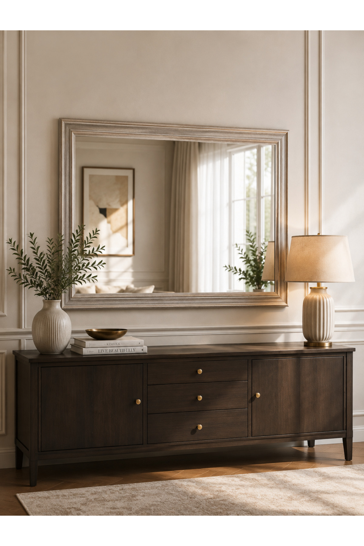 Grey framed decorative mirror