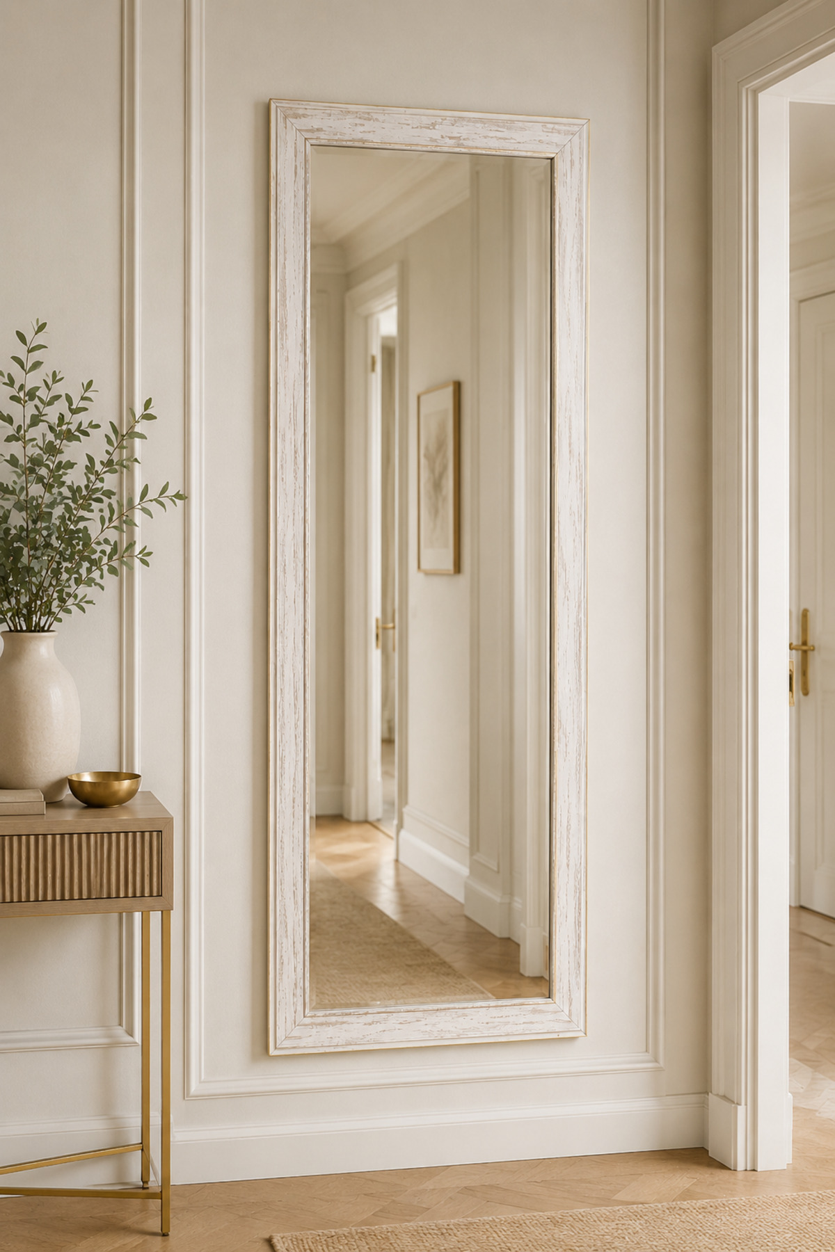 Antique white framed mirror — 70-x-80