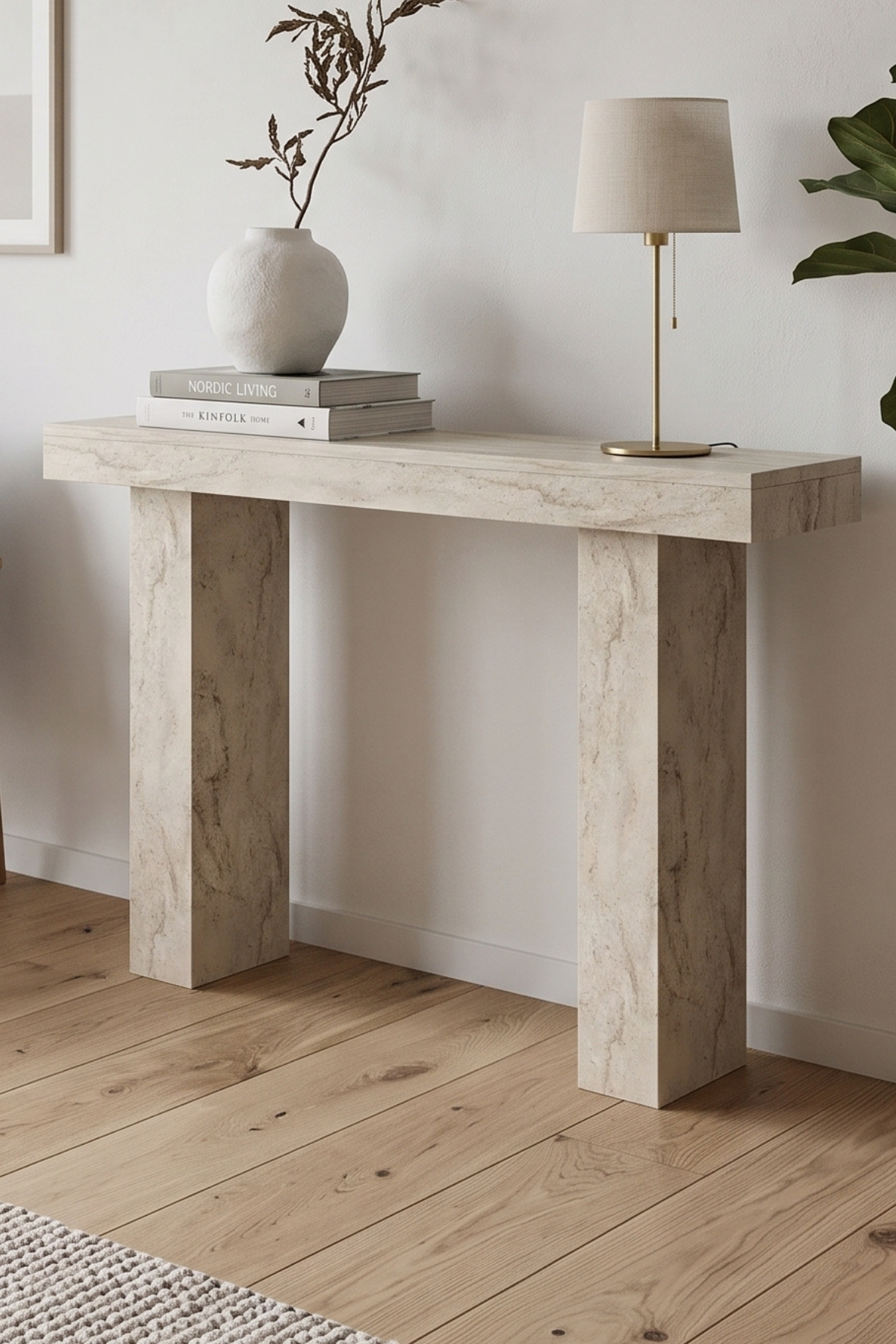 ASTER 110 cm marble-look console table — Travertine