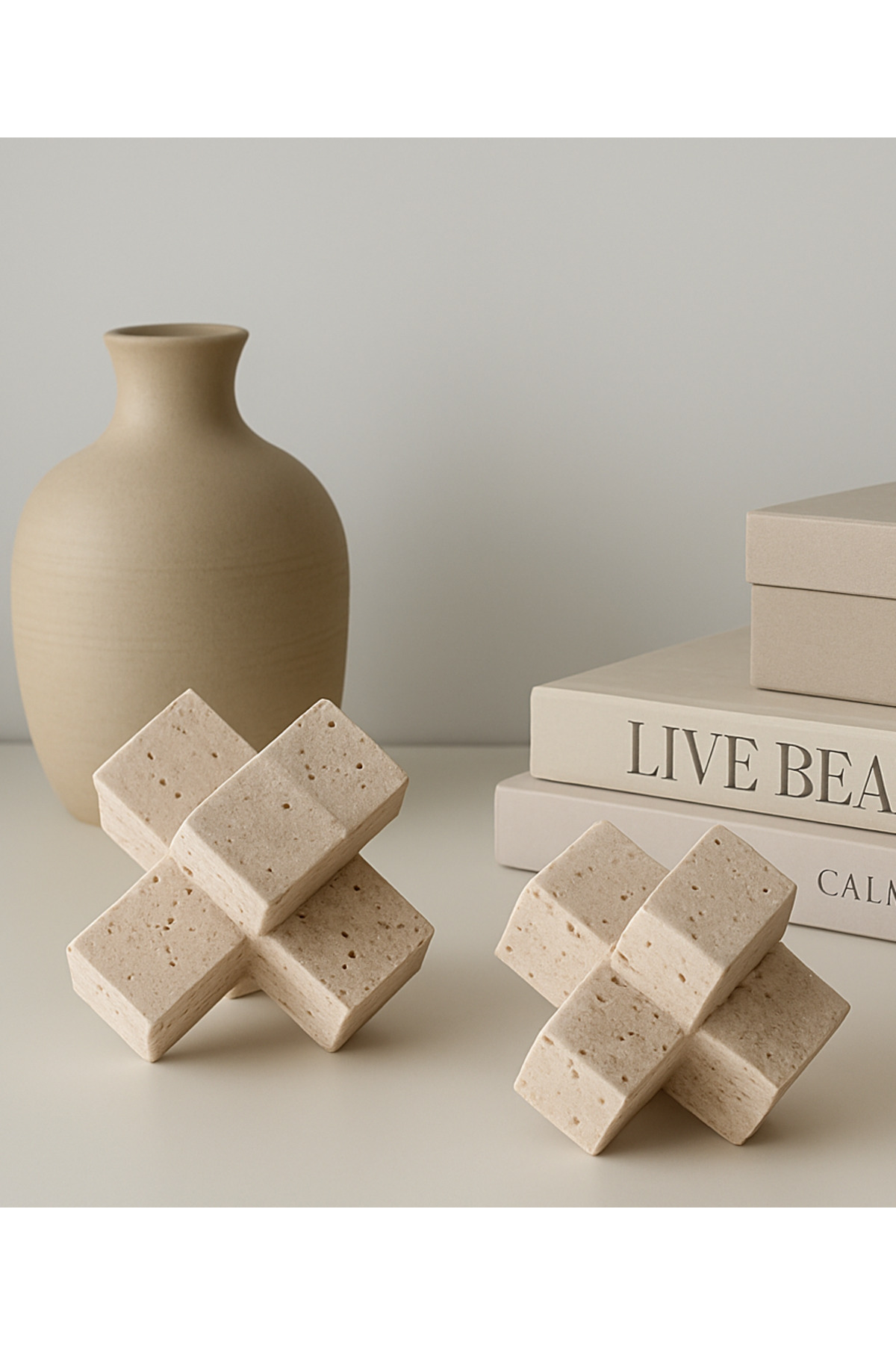 Natural travertine stone decorative object