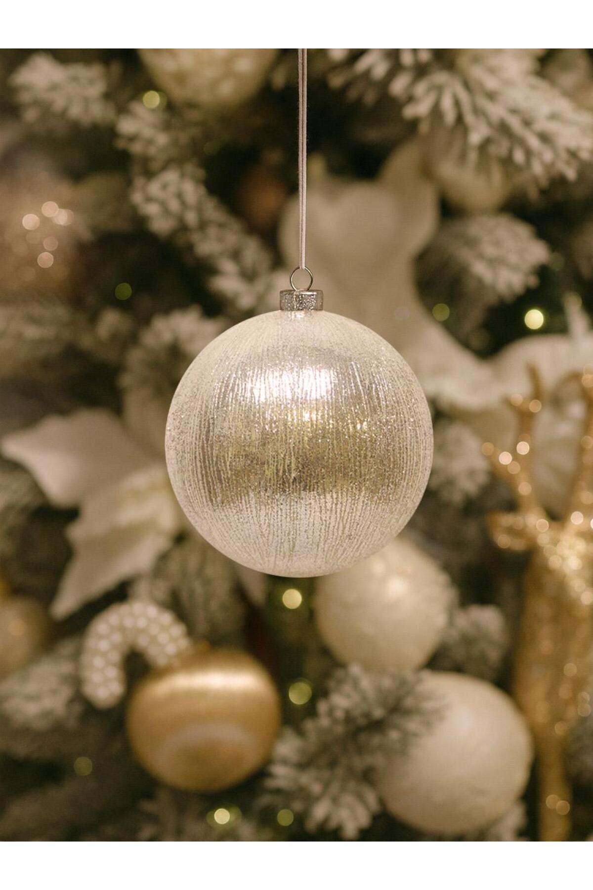 Champagne metallic Christmas baubles, 8 cm, set of 3
