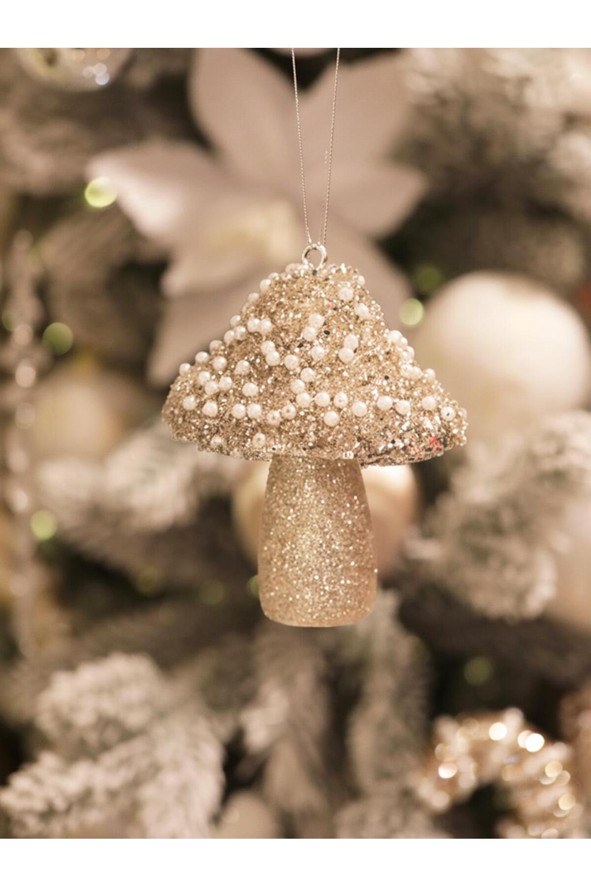 Champagne mushroom Christmas tree ornament, 10 cm