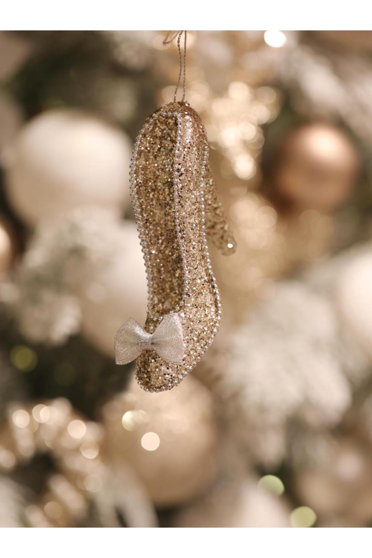 Champagne glitter high-heel Christmas ornament, 14 cm