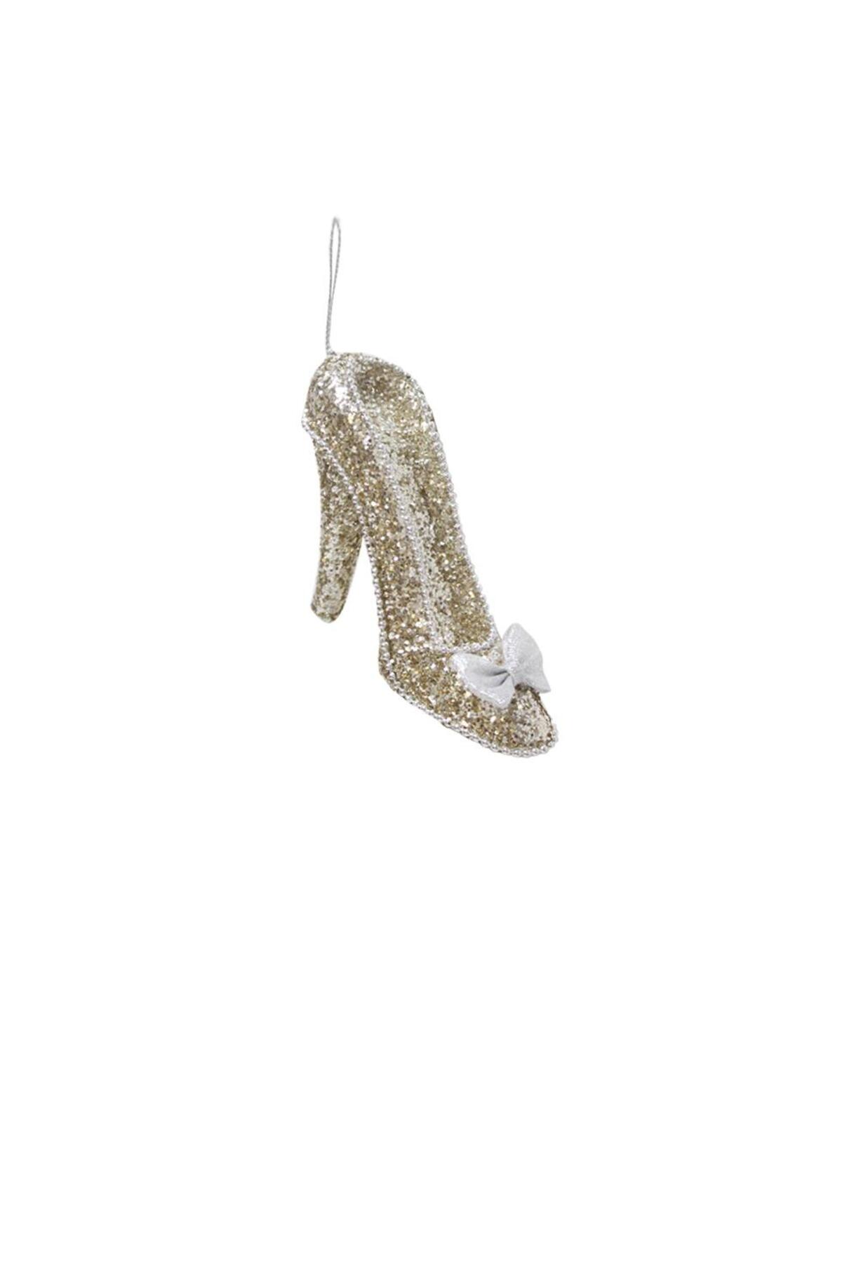 Champagne glitter high-heel Christmas ornament, 14 cm