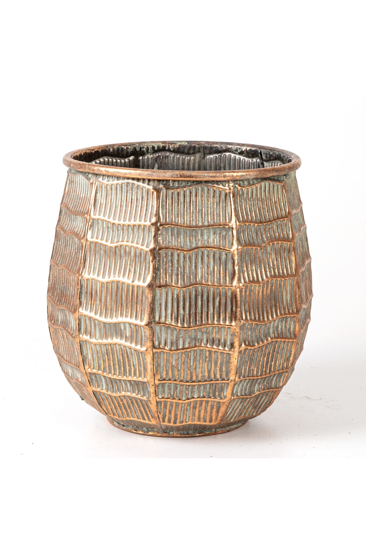 Embossed metal planter, copper-grey, 24x23x24 cm