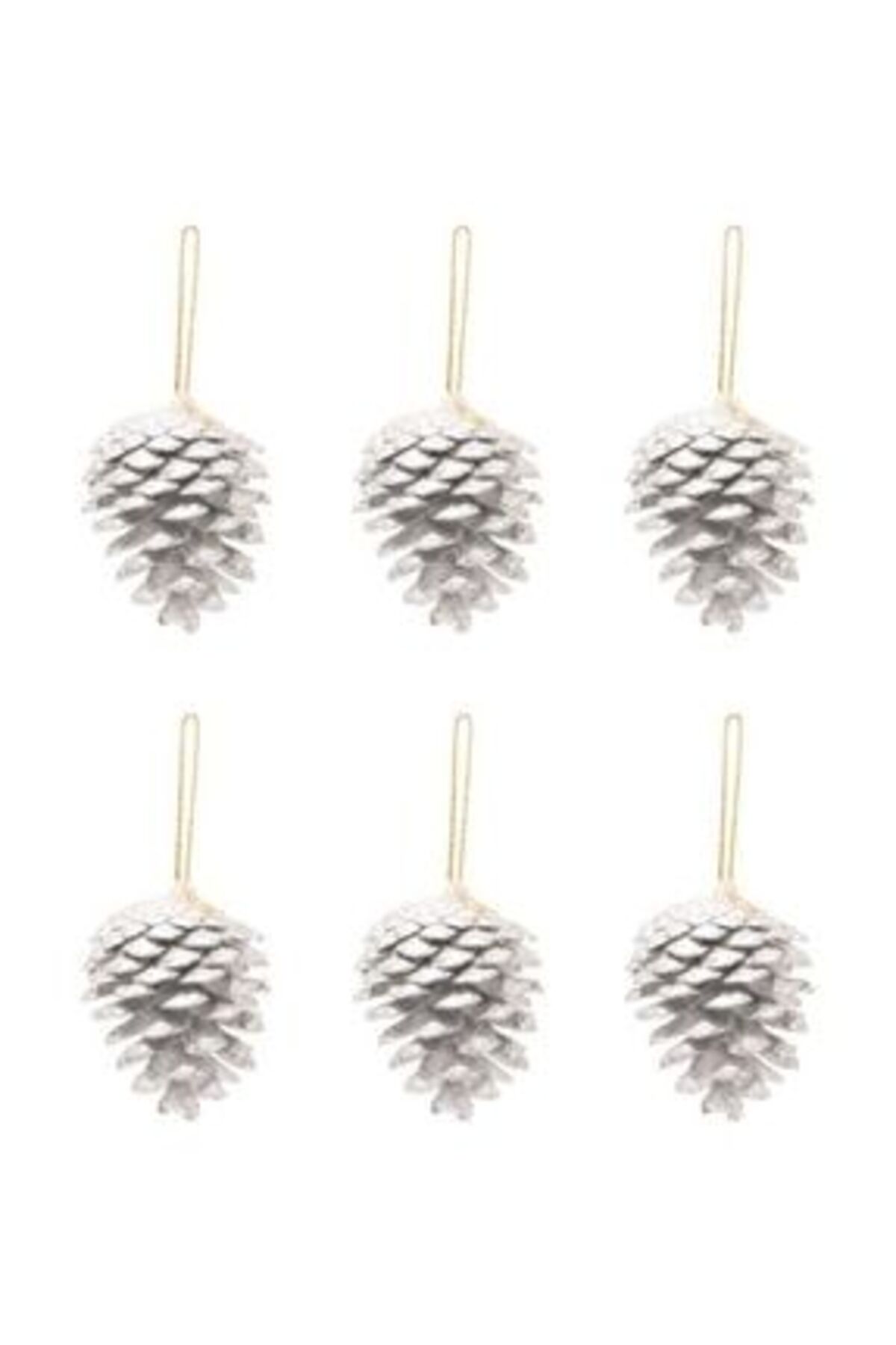 White pine cone ornaments, 4–6 cm, set of 6