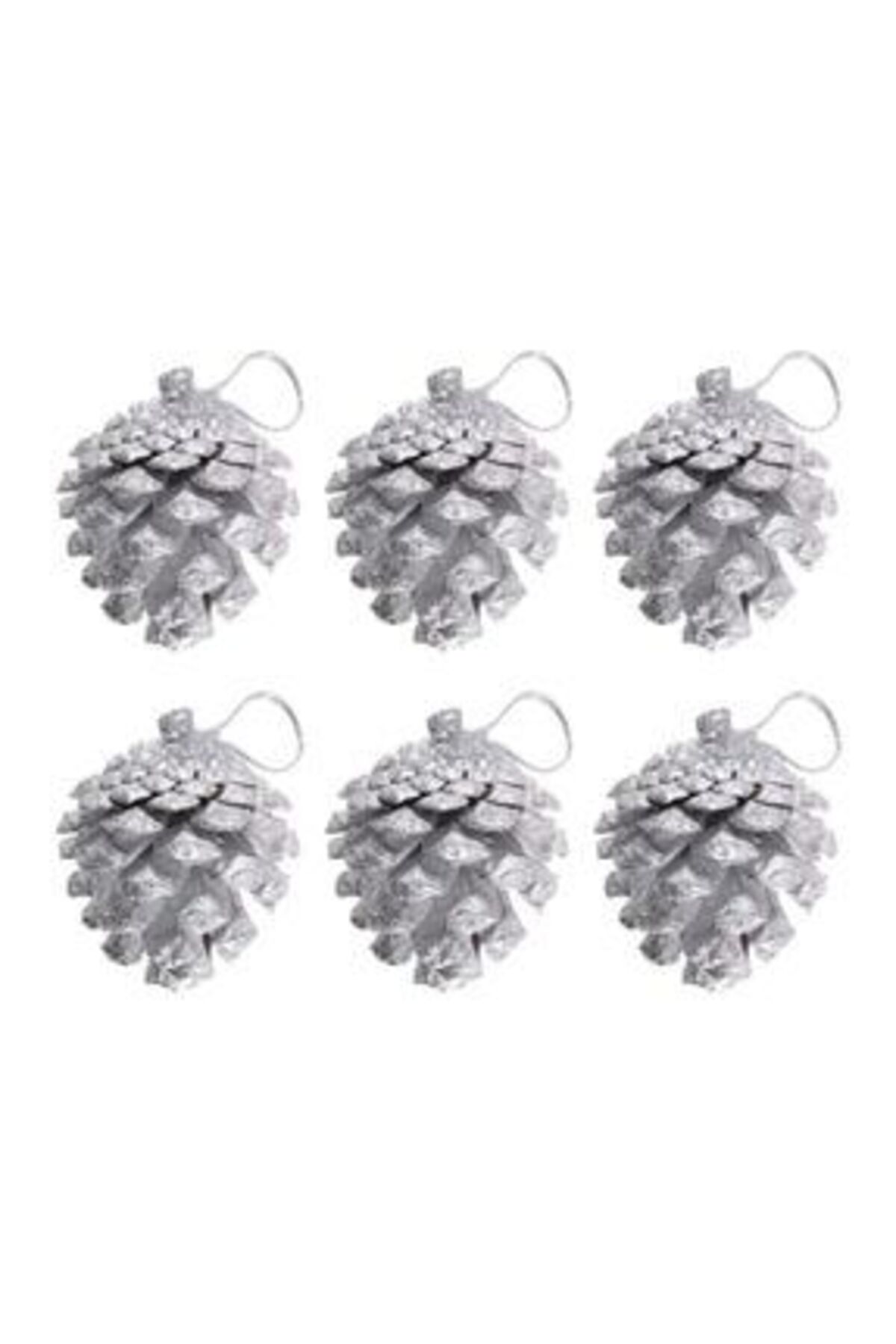 White pine cone ornaments, 4–6 cm, set of 6