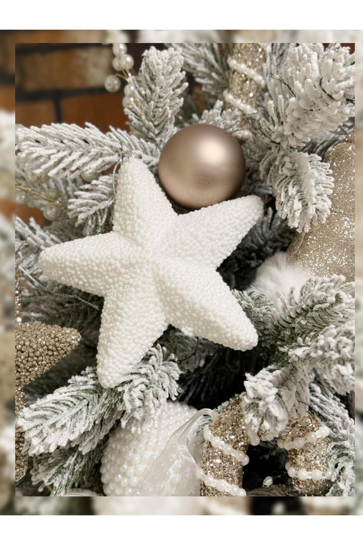 White glitter star Christmas ornament, 15 cm