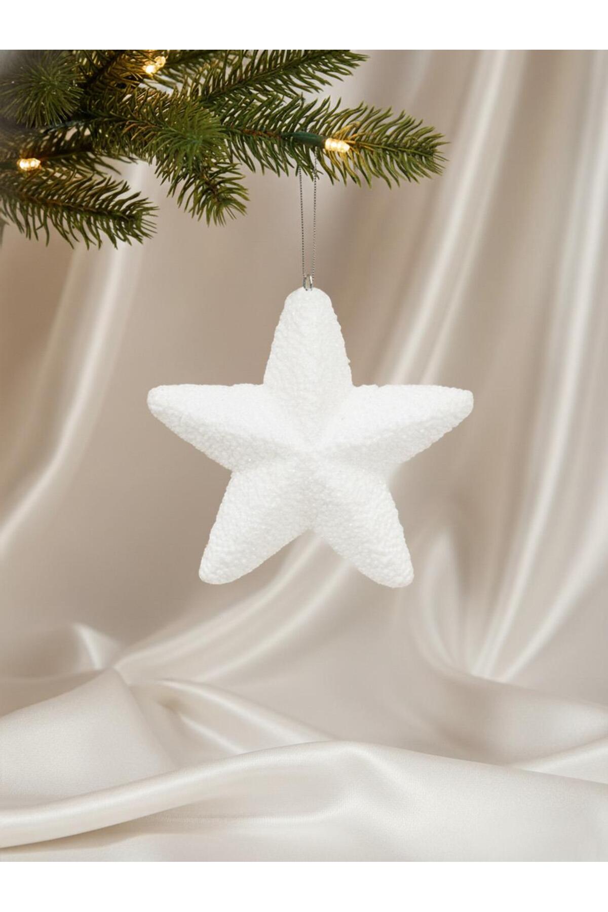 White glitter star Christmas ornament, 15 cm