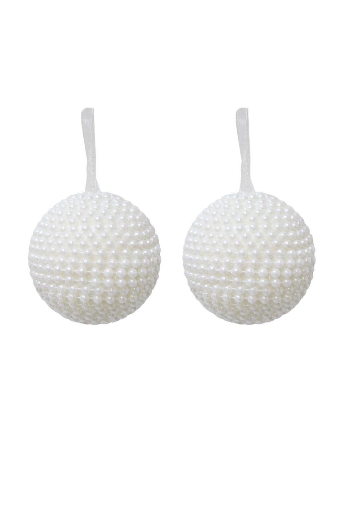 Pearl-coated white Christmas baubles, 10 cm, set of 2