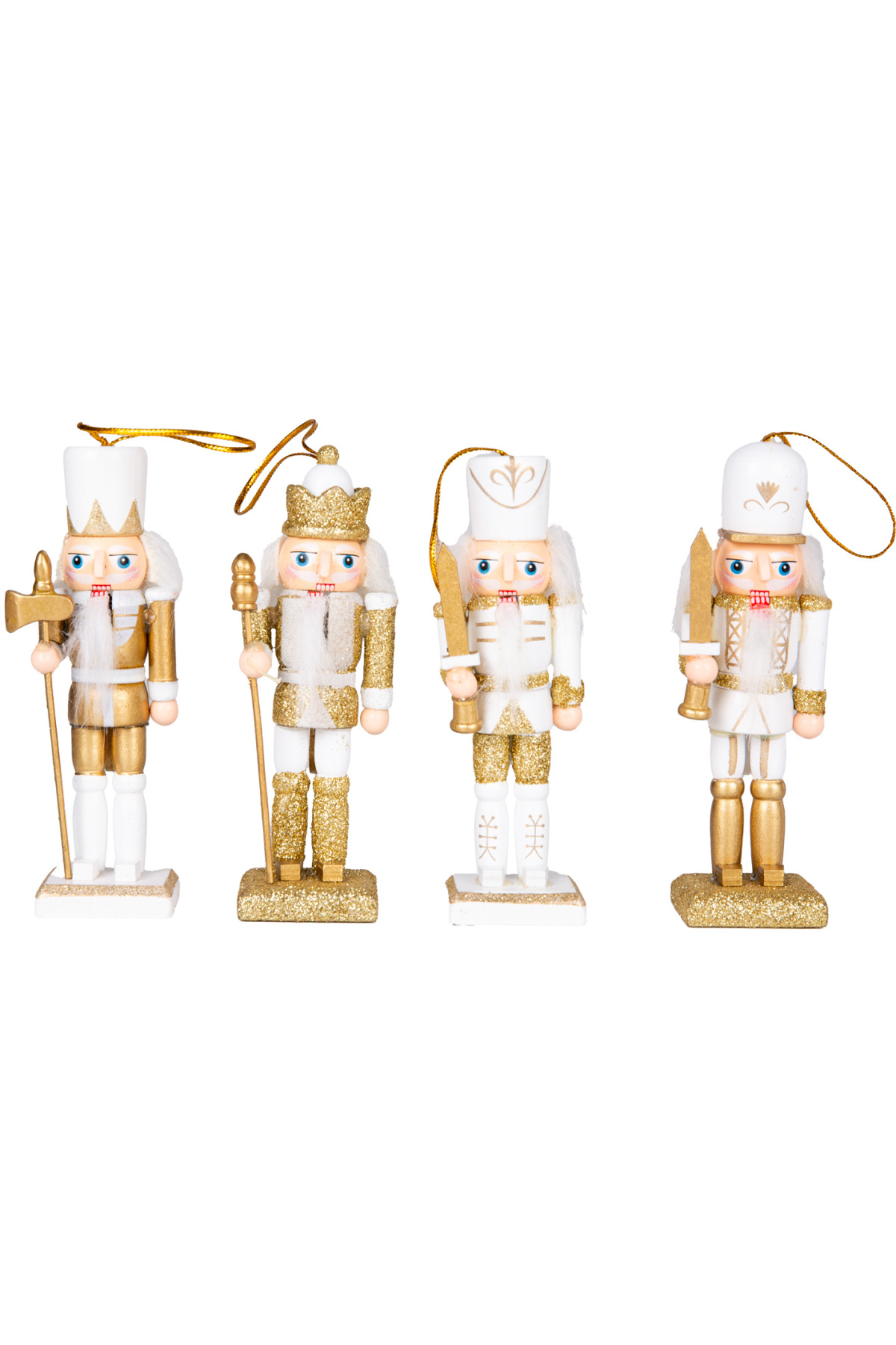 Nutcracker tin-man ornaments, gold-white, 13 cm, pack of 4