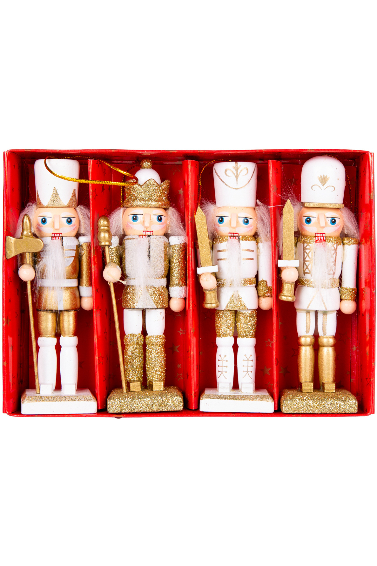 Nutcracker tin-man ornaments, gold-white, 13 cm, pack of 4