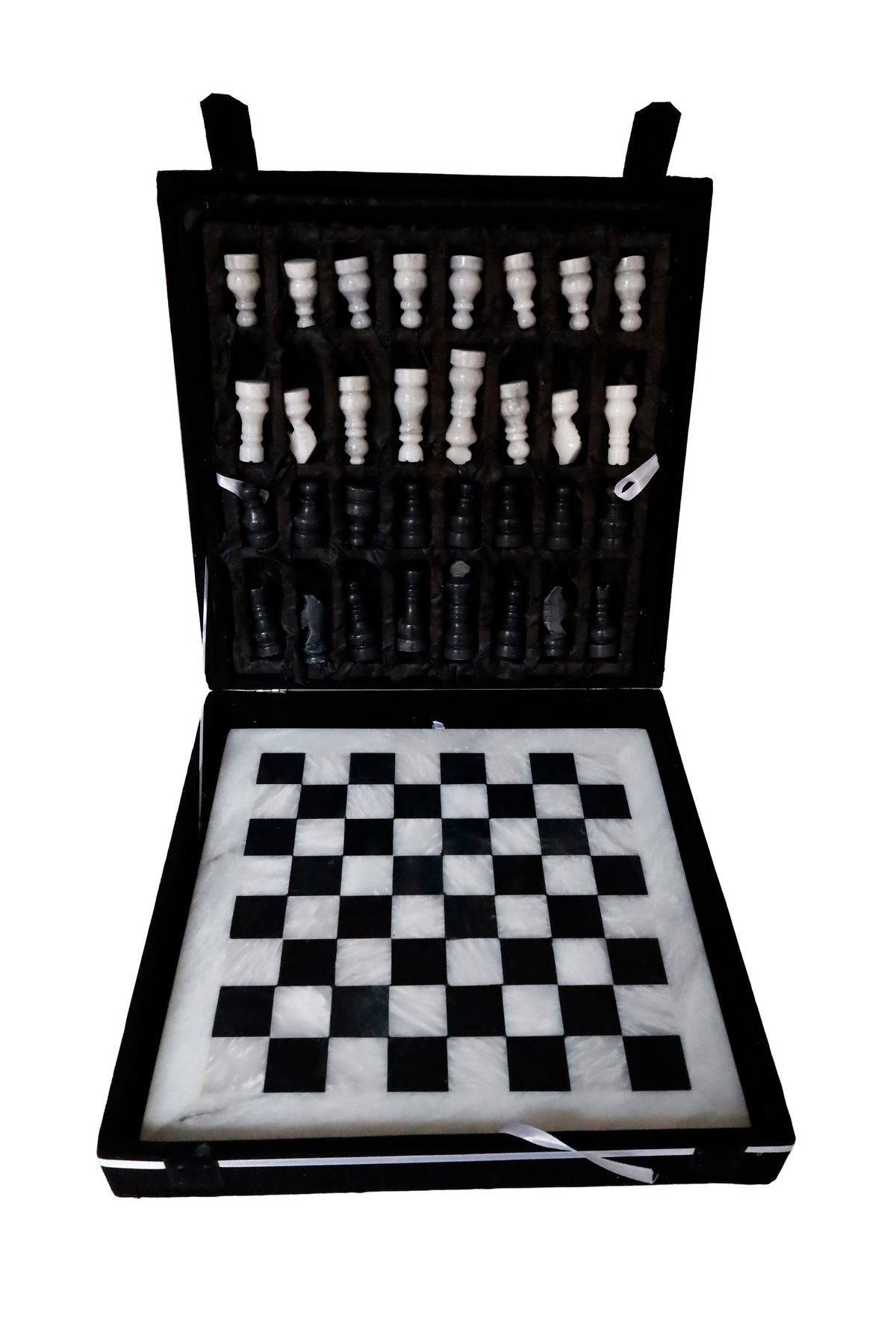 Black onyx chess set with white frame, 30 × 30 cm