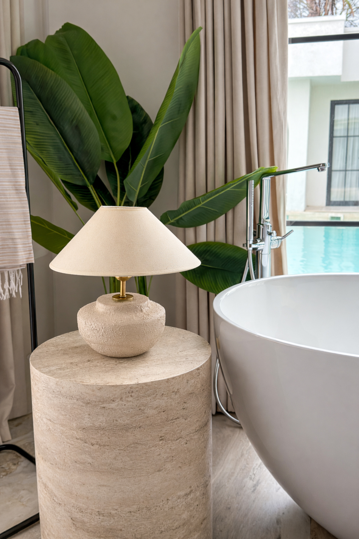 Minimal ceramic table lamp, modern boho white