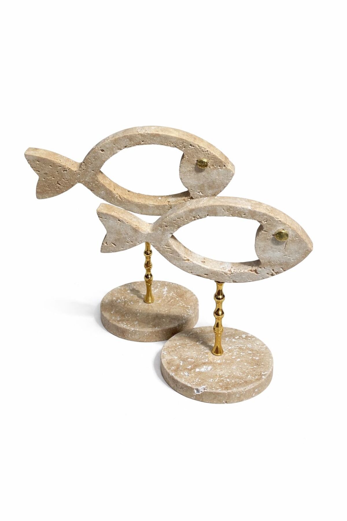 Travertine fish figurines, set of 2
