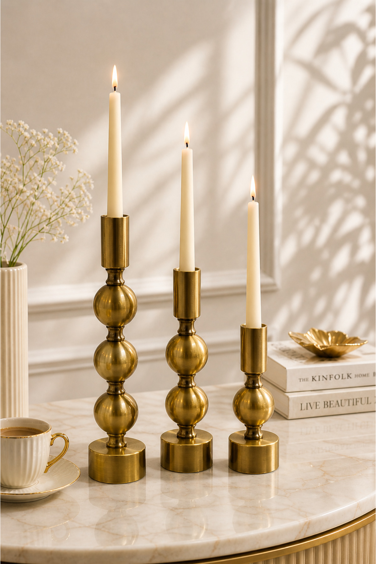 Nora metal candlesticks, set of 3 — Antique