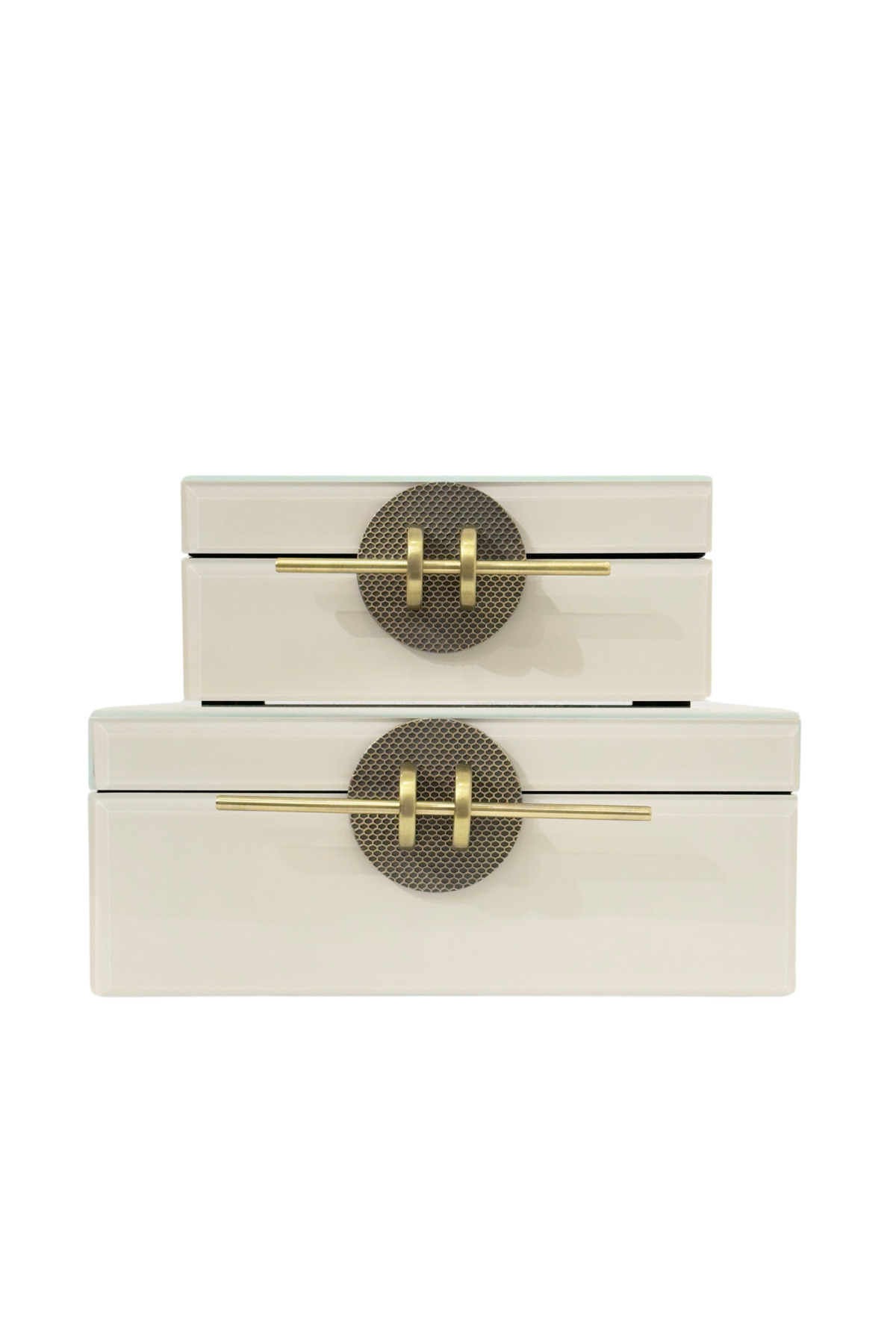 Ribbed beige glass box set, antique finish