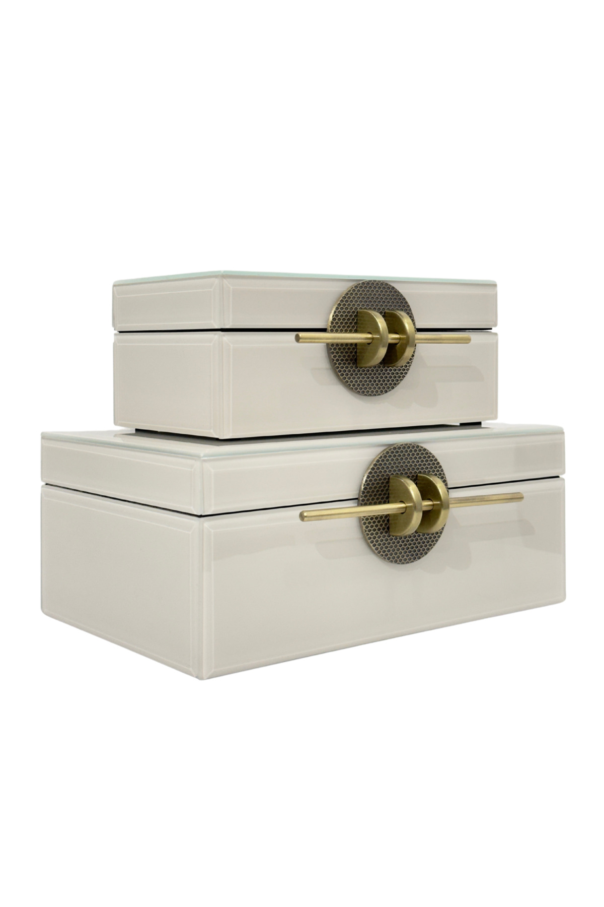 Ribbed beige glass box set, antique finish