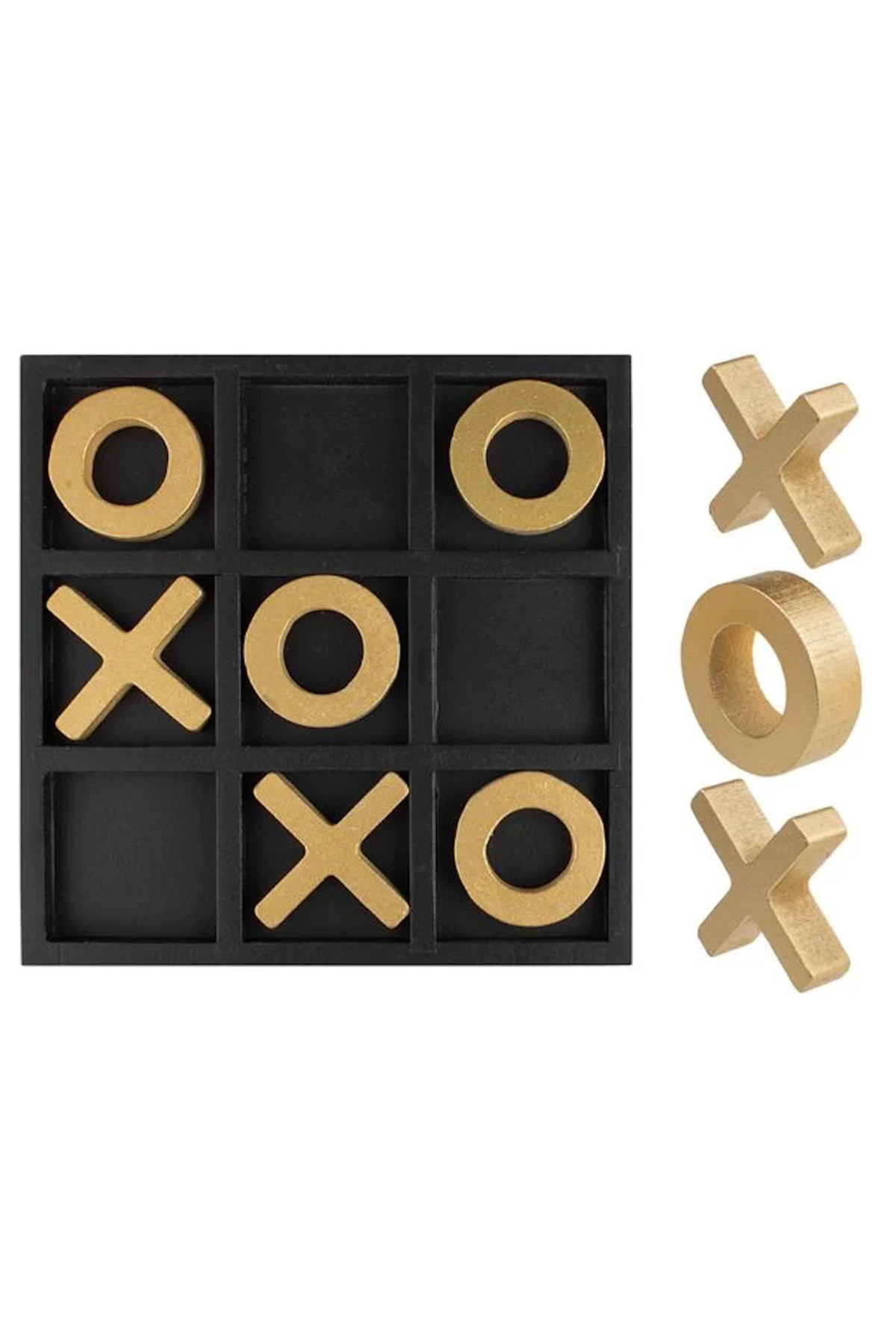 Wooden XOX board, black and gold, 20 × 20 cm