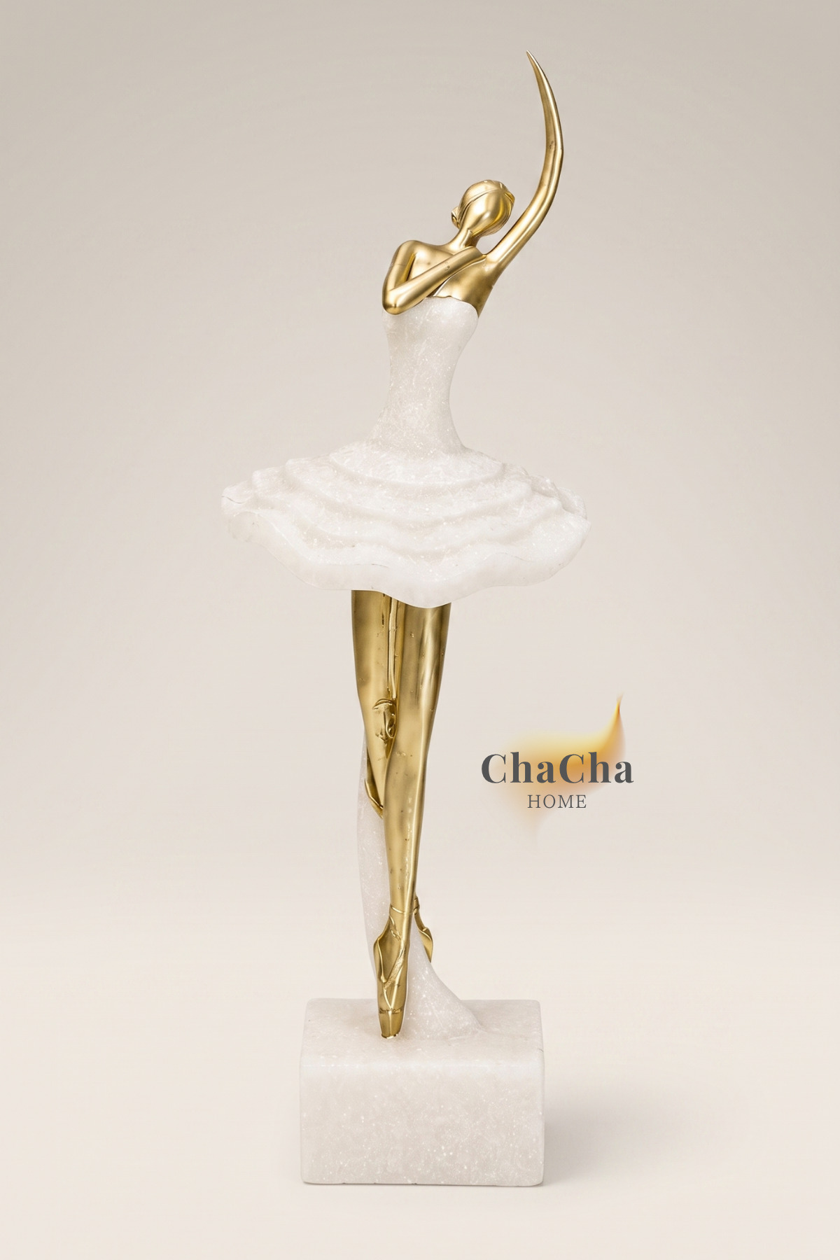 Ballerina figurine, marble-look with gold detail, 40 × 13 cm