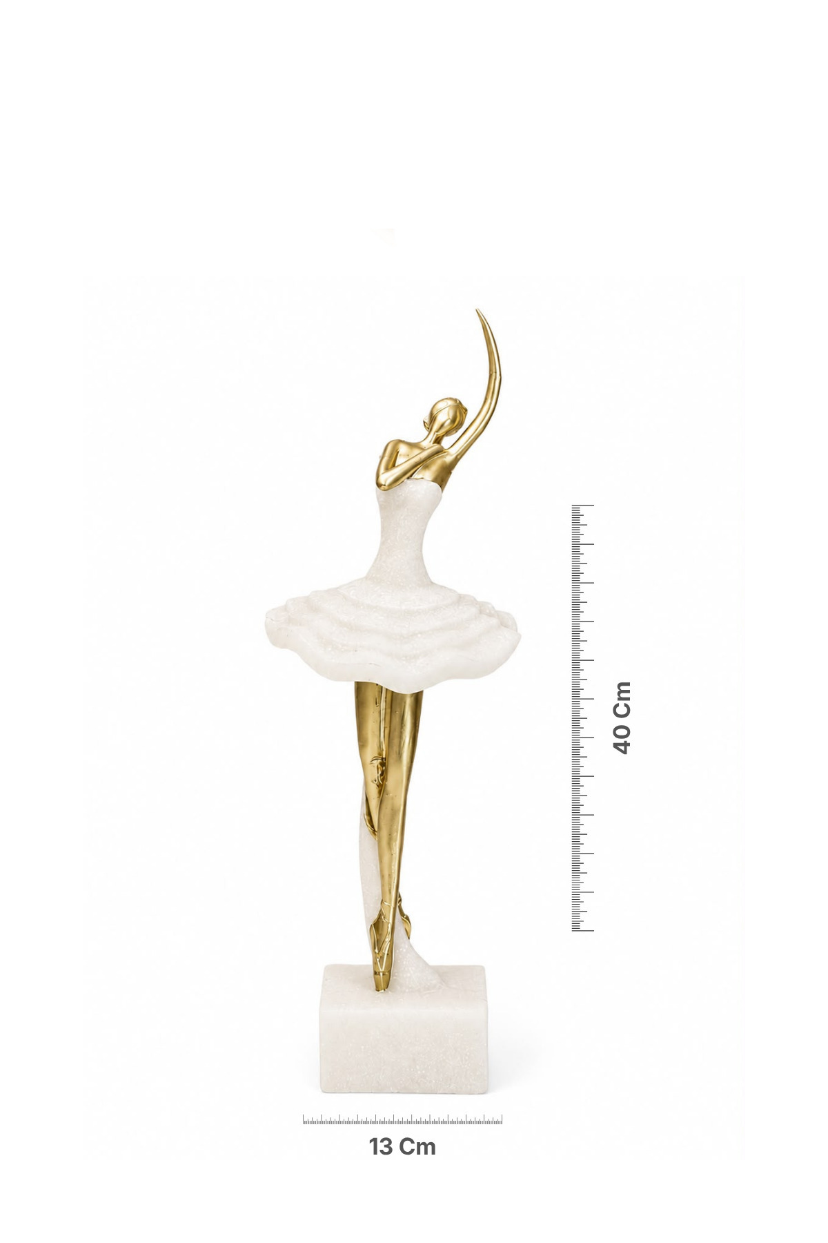 Ballerina figurine, marble-look with gold detail, 40 × 13 cm