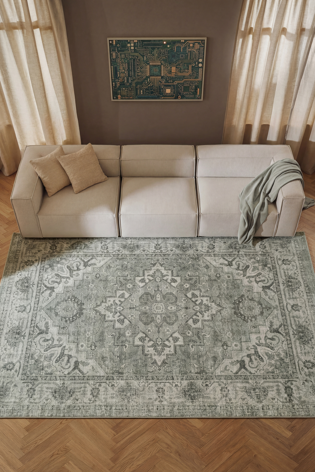 Vintage Chenille Rug Cream Light grey / 80-x-150