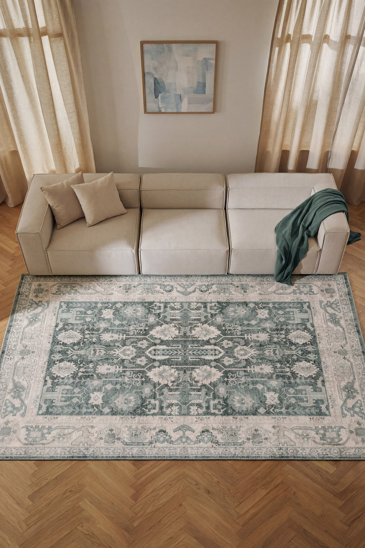 Vintage Chenille Rug Cream Green / 80-x-150