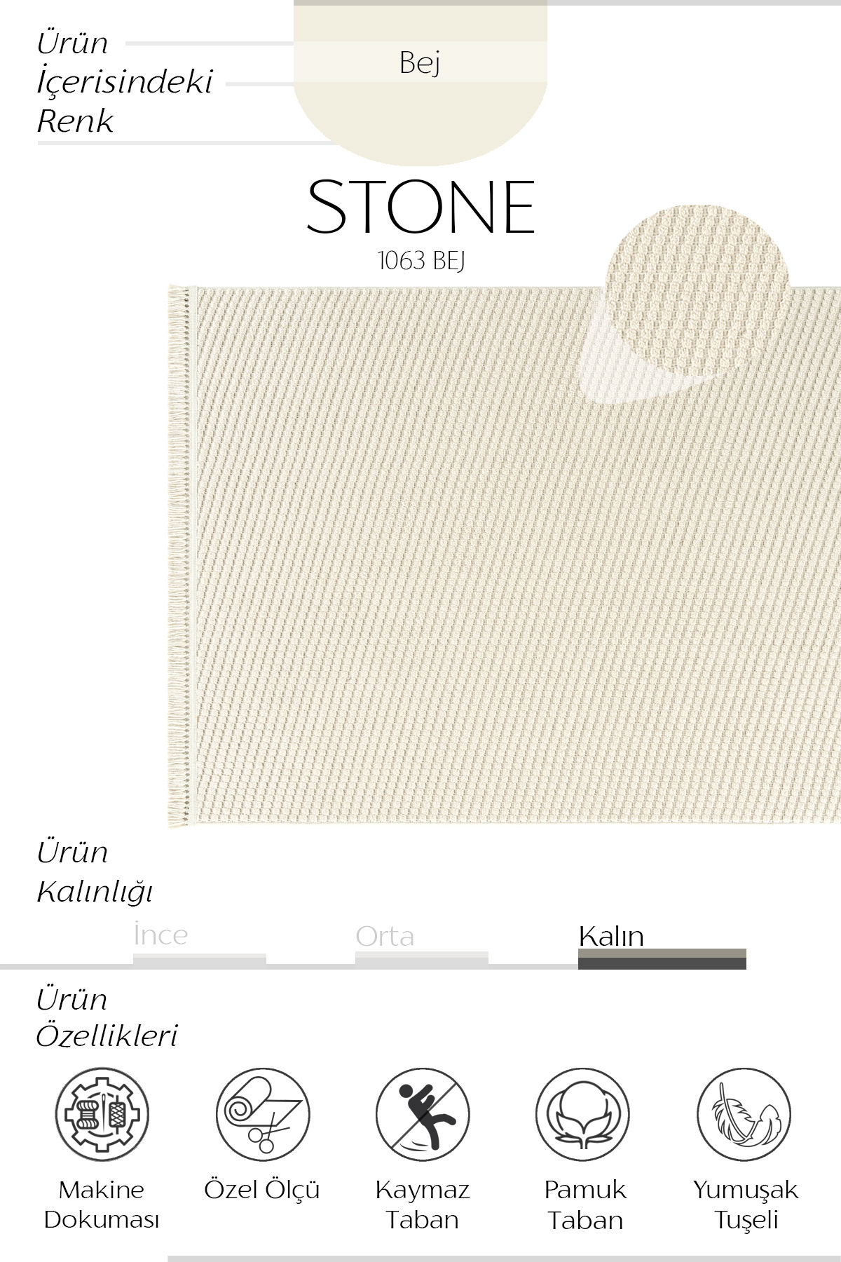 Stone 1063 Non-Slip Runner Rug Bej 7 / 80-x-150 3