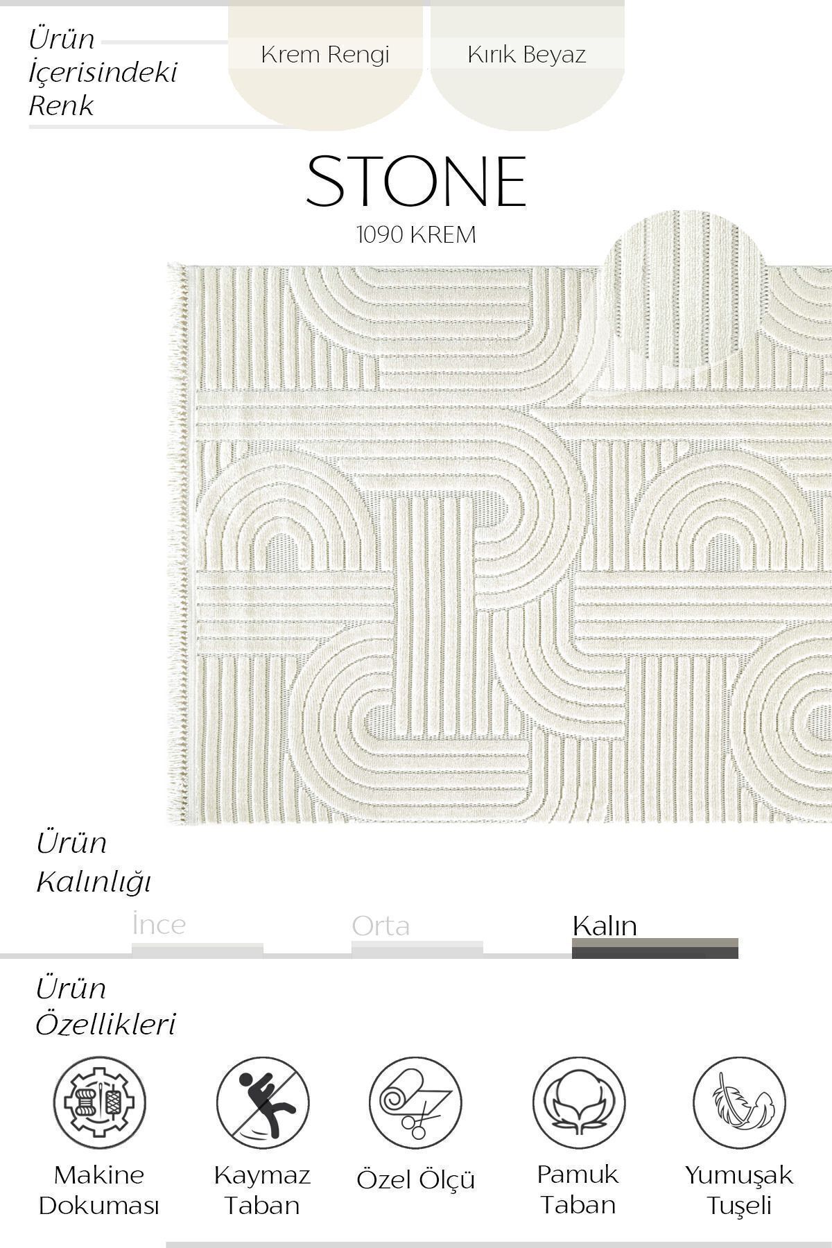 Stone 1063 Non-Slip Runner Rug Cream 3 / 80-x-150 3
