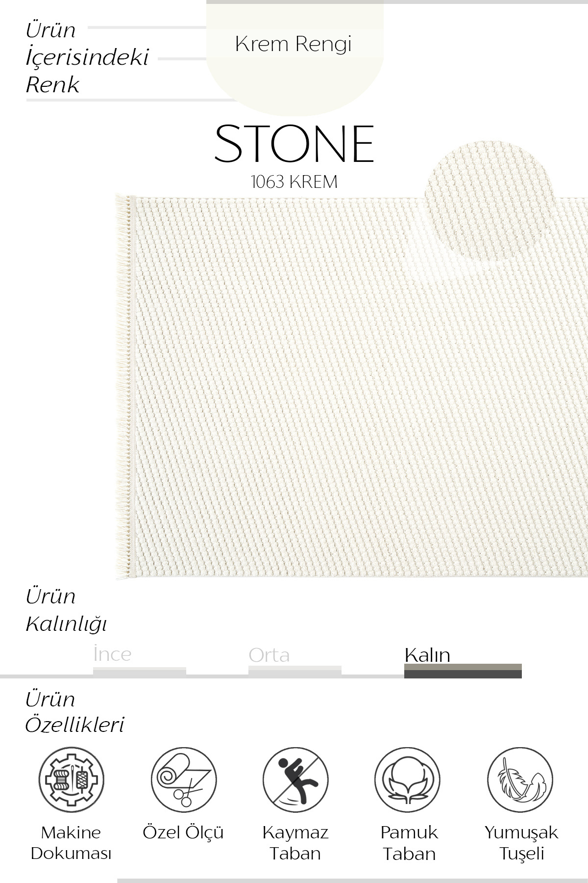 Stone 1063 Non-Slip Runner Rug Cream 5 3
