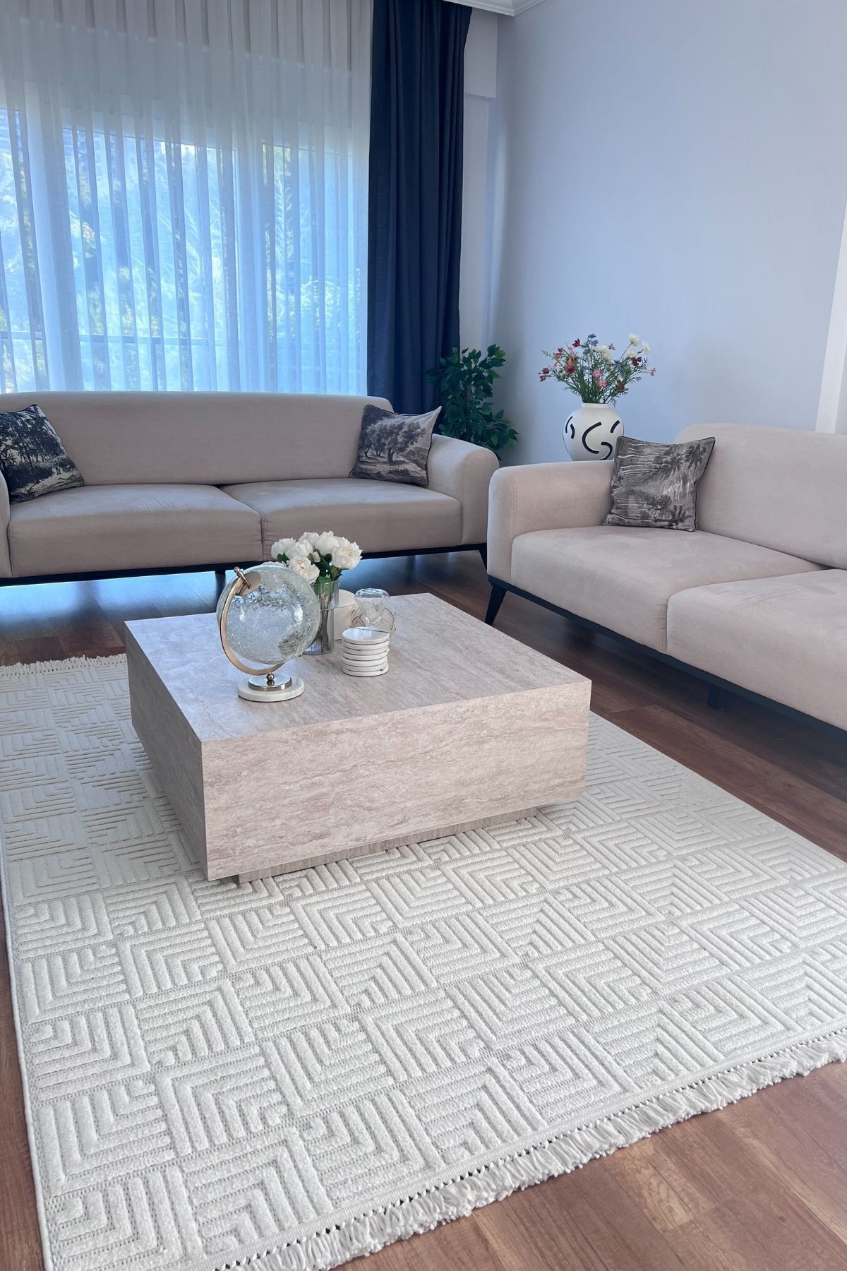 Stone 1063 Non-Slip Runner Rug Cream / 80-x-150 5