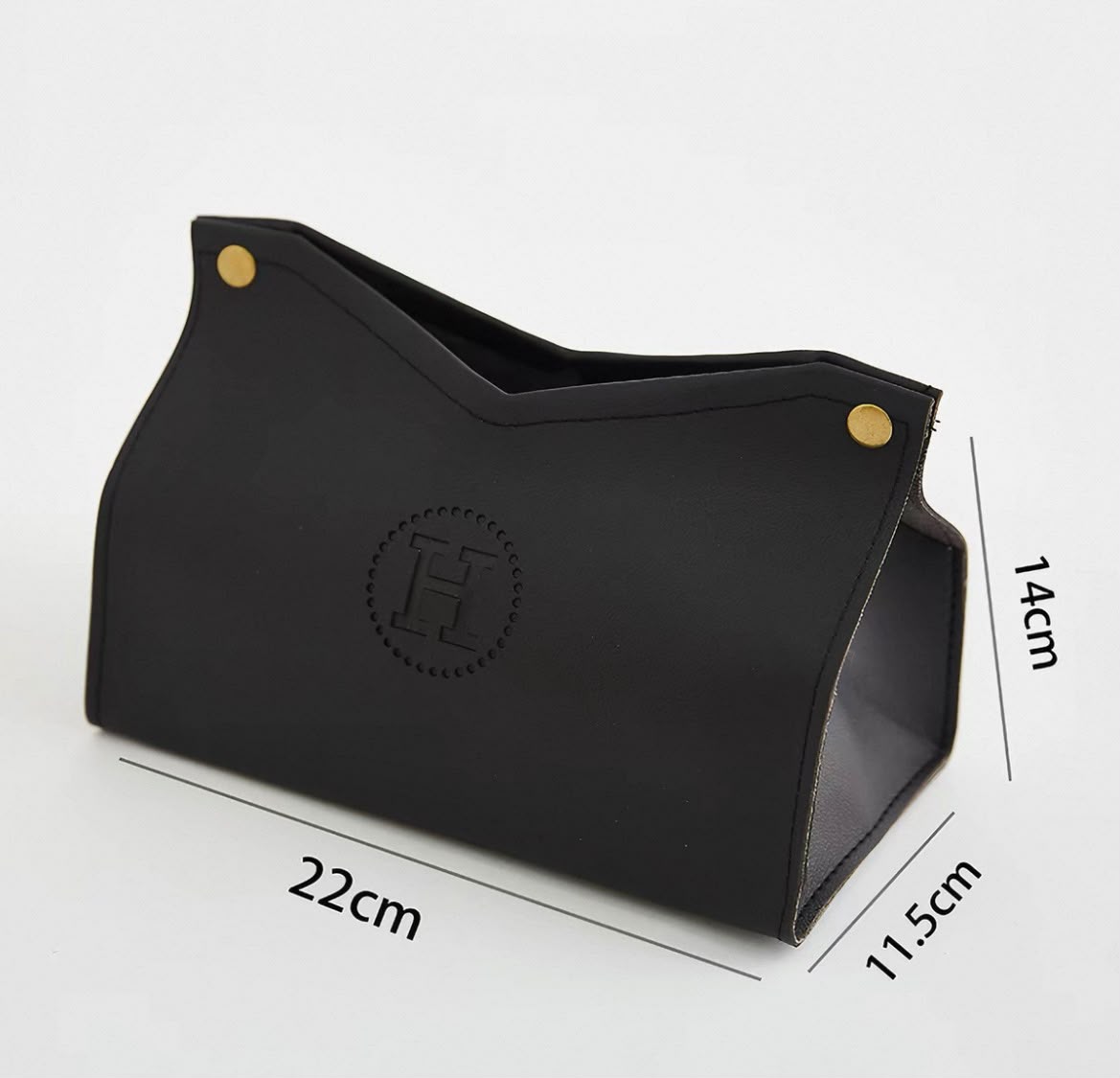 H-embossed leather tissue box cover — Black H-embossed leather tissue box cover — Black