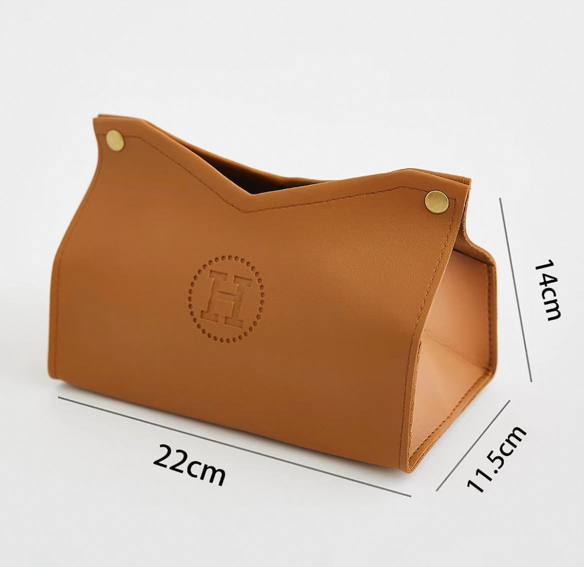 H-embossed leather tissue box cover — Camel H-embossed leather tissue box cover — Camel