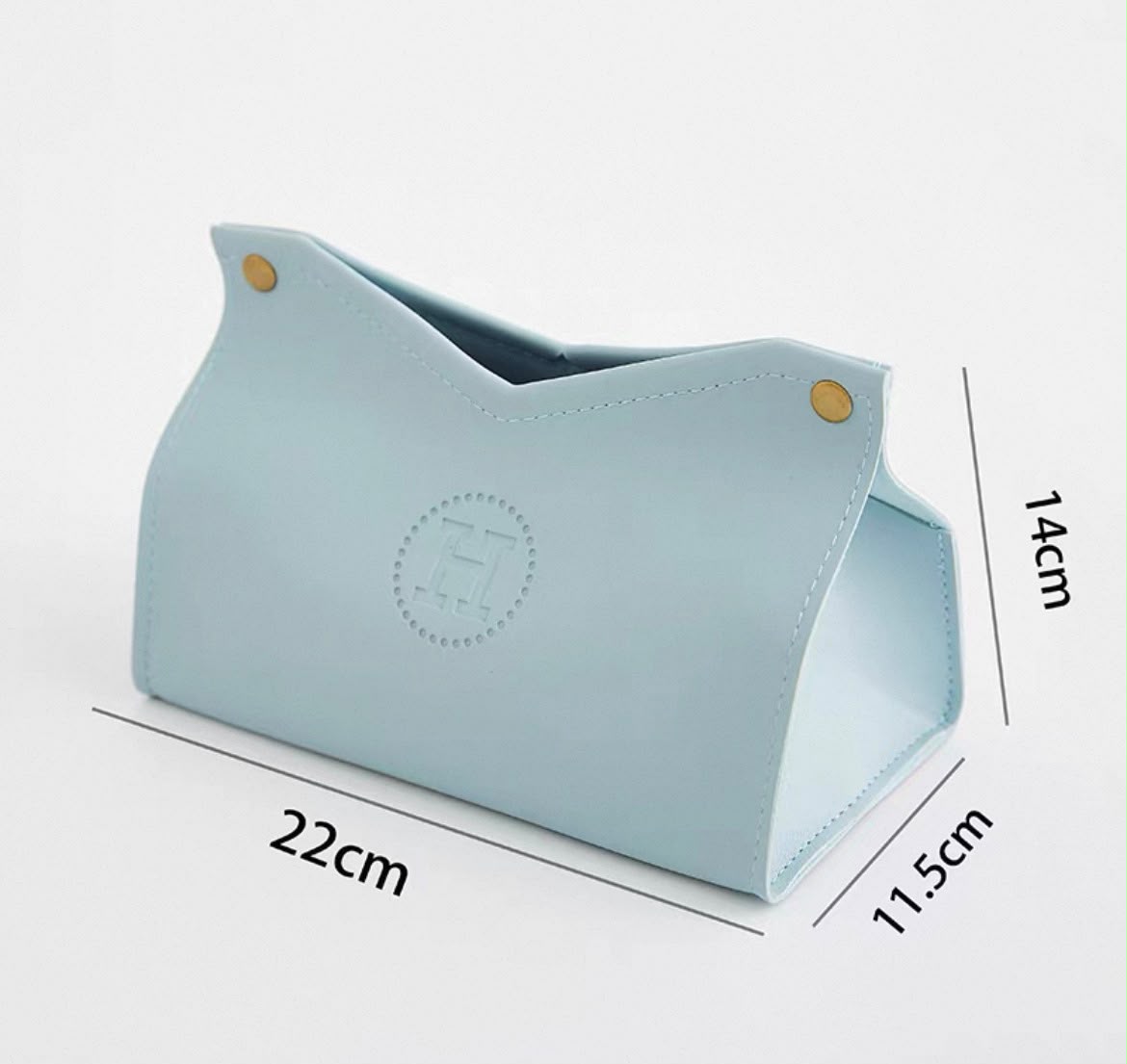 H-embossed leather tissue box cover — Light blue H-embossed leather tissue box cover — Light blue