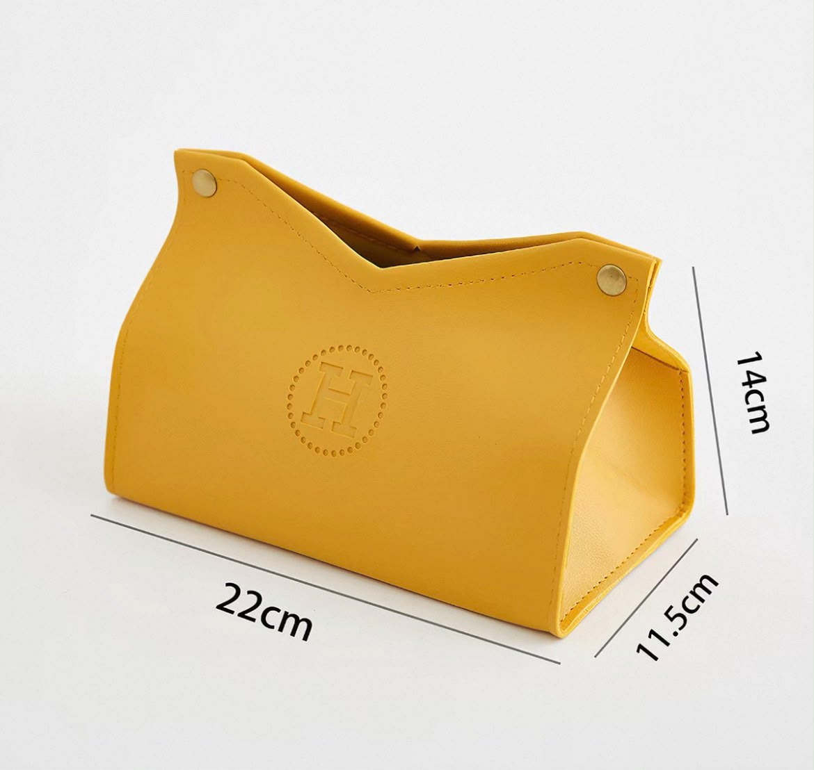 H-embossed leather tissue box cover — Mustard H-embossed leather tissue box cover — Mustard
