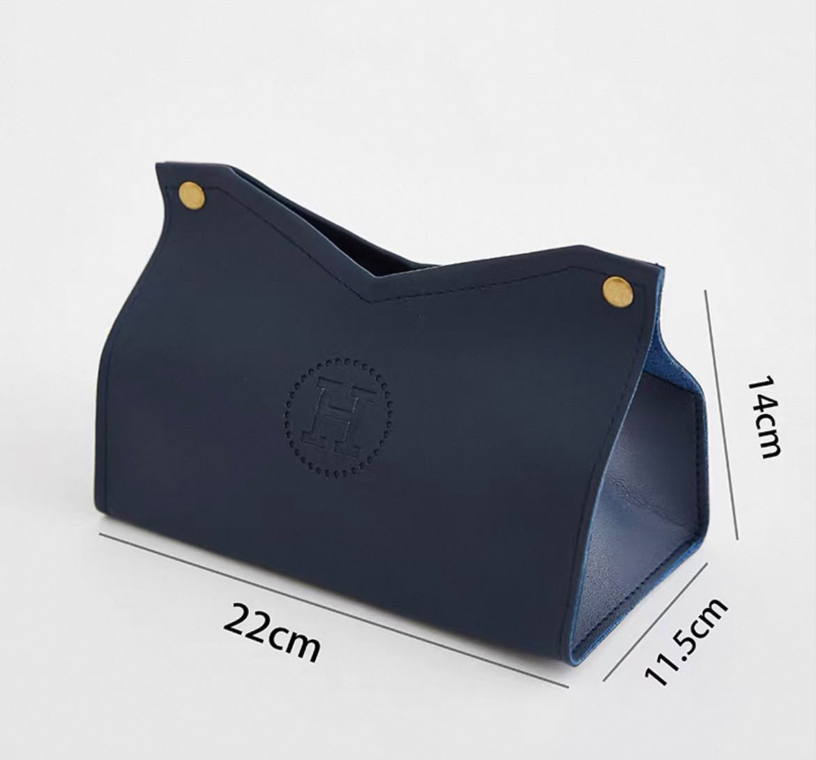 H-embossed leather tissue box cover — Navy H-embossed leather tissue box cover — Navy