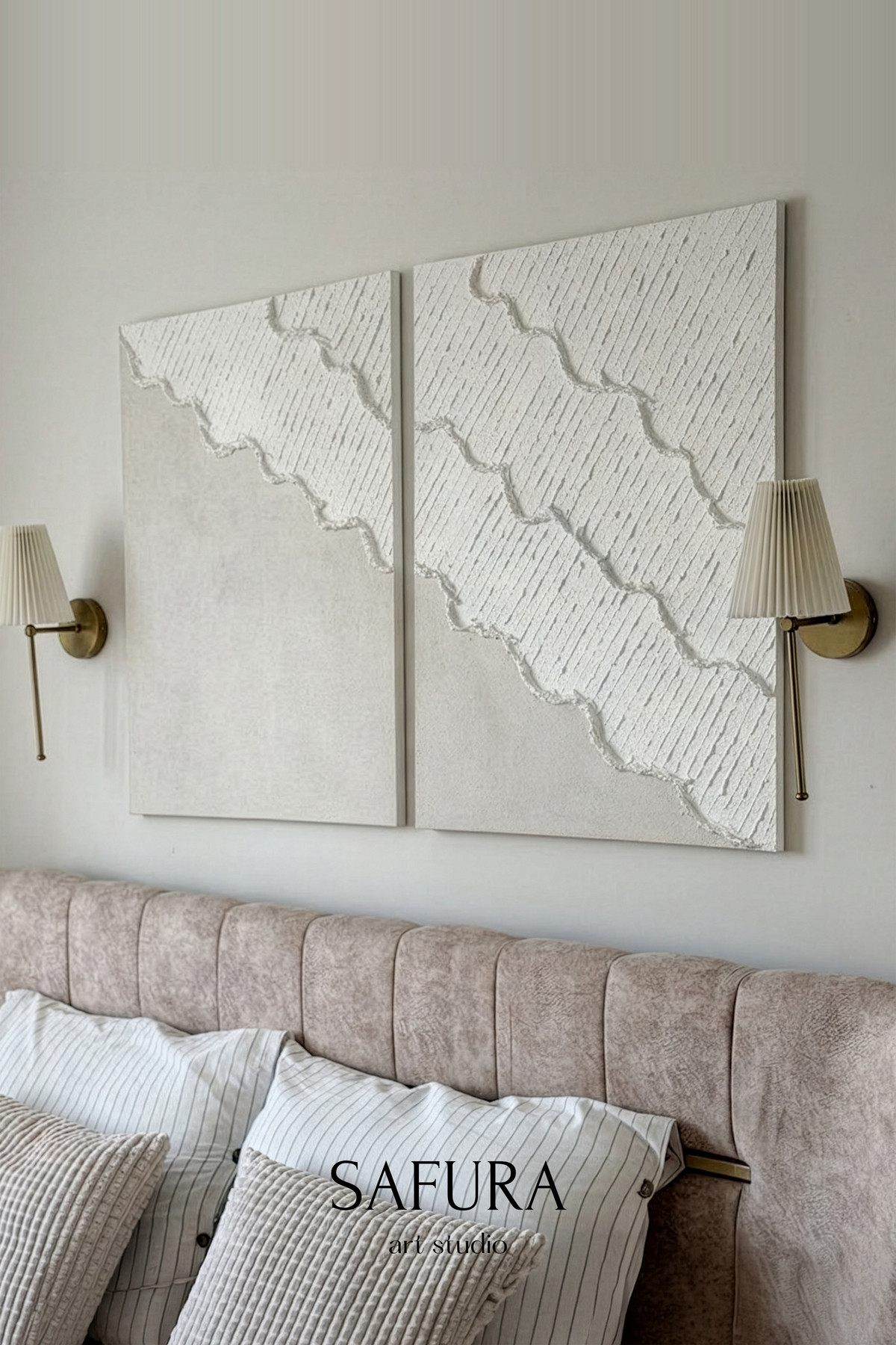 Handcrafted 3D Plaster Textured Wall Art Wave No.2 Set of 2