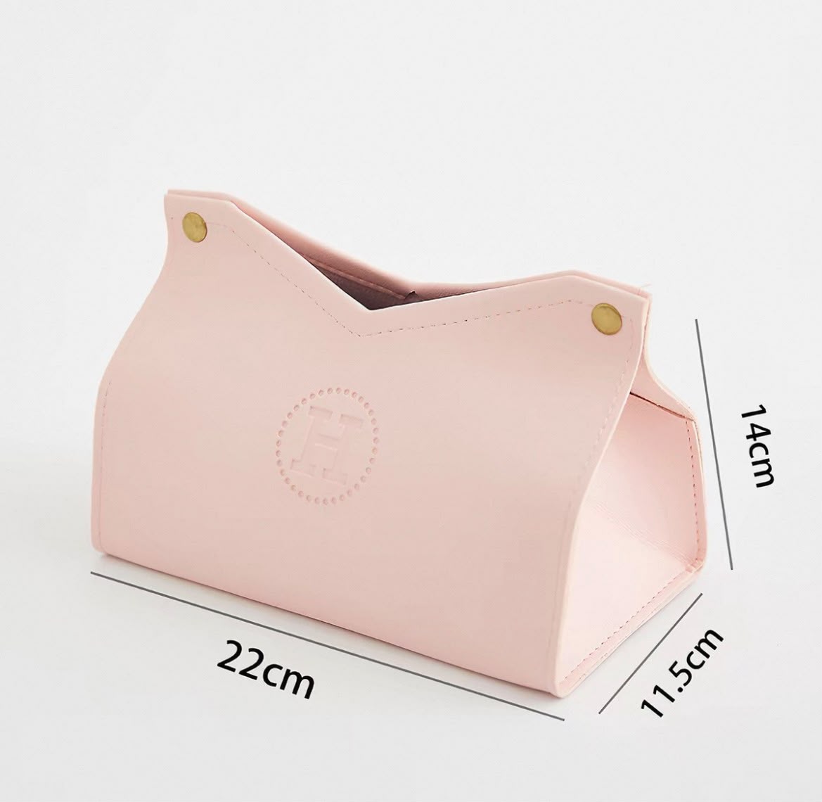 H-embossed leather tissue box cover — Pink H-embossed leather tissue box cover — Pink